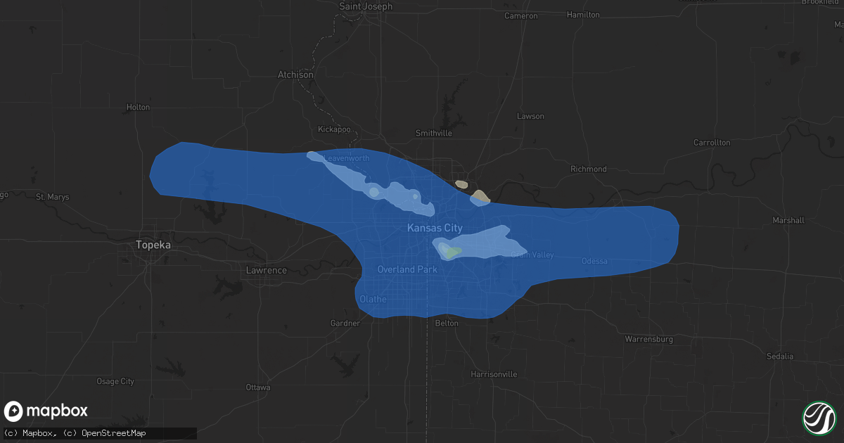 Hail map in Kansas City, KS on July 10, 2019