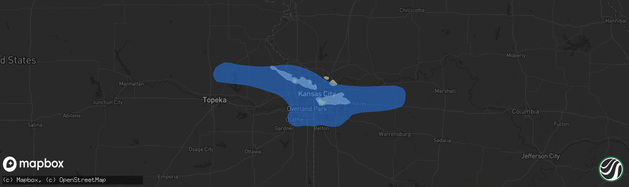 Hail map in Kansas City, MO on July 10, 2019