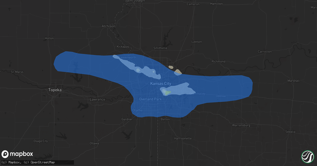 Hail map in Kansas City, MO on July 10, 2019