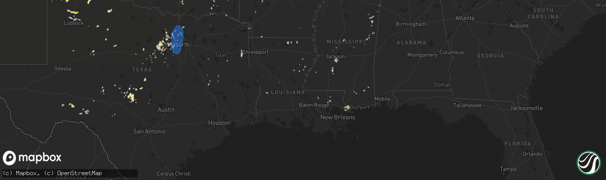 Hail map in Louisiana on July 10, 2019