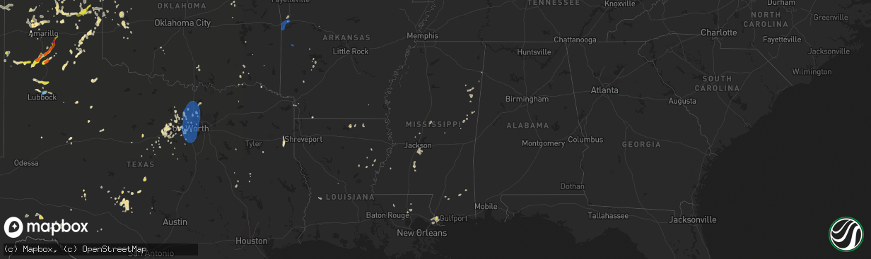 Hail map in Mississippi on July 10, 2019