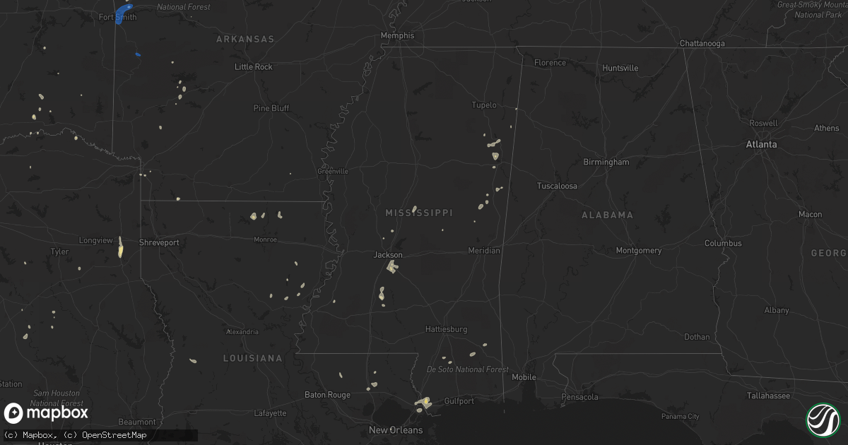 Hail map in Mississippi on July 10, 2019
