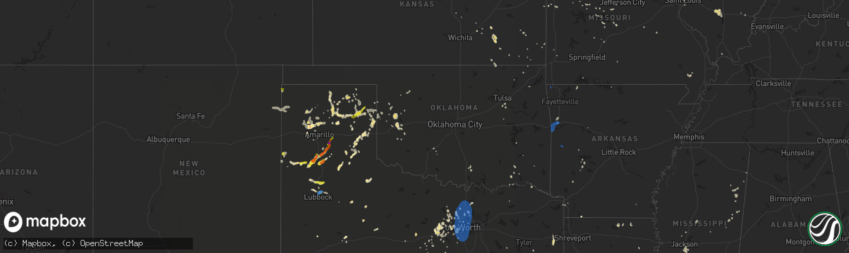 Hail map in Oklahoma on July 10, 2019