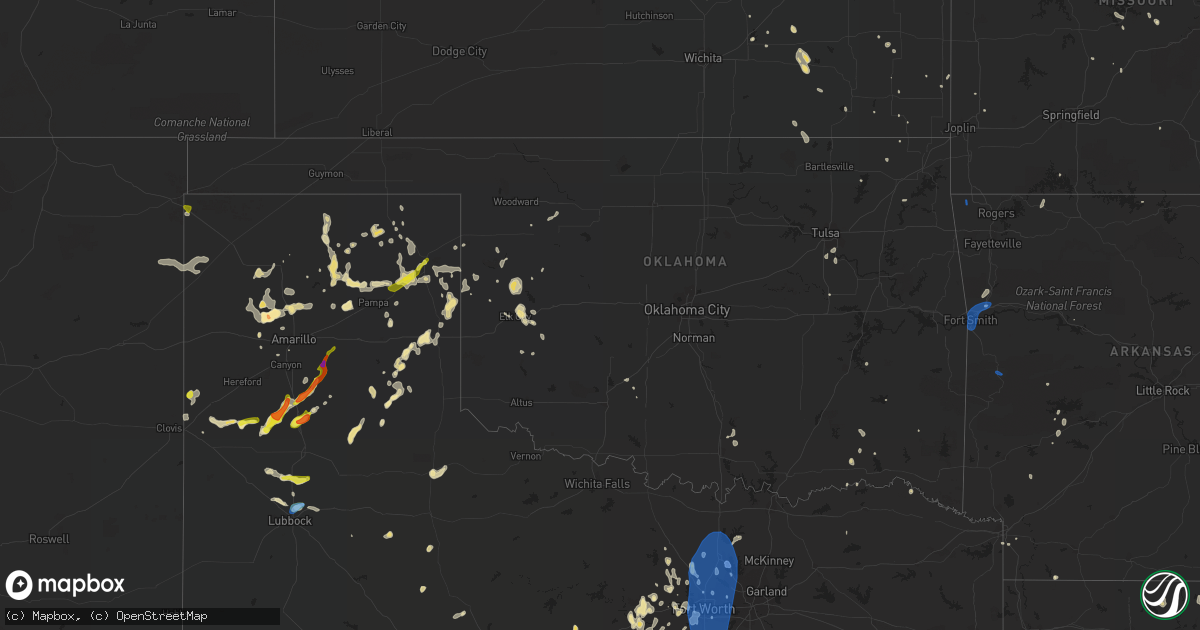 Hail map in Oklahoma on July 10, 2019