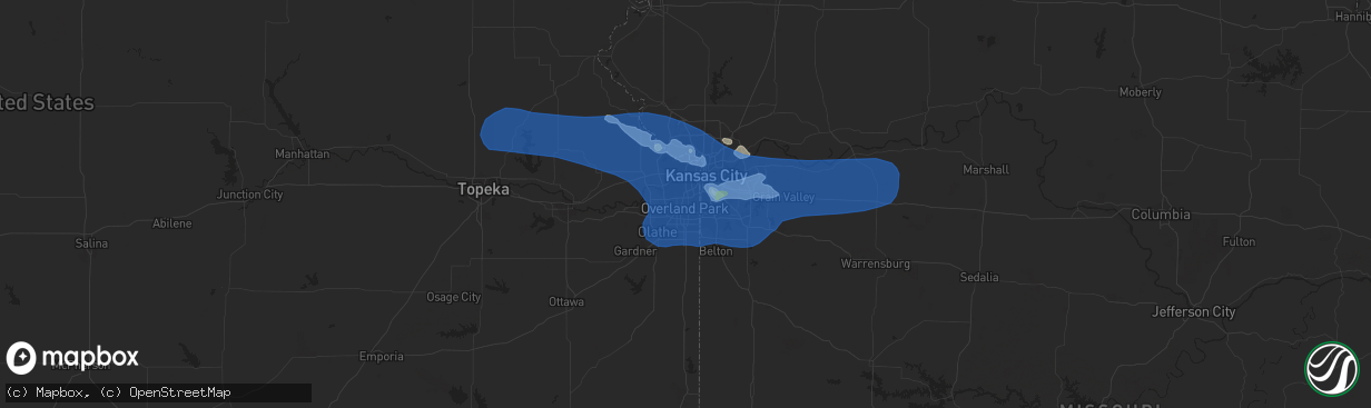 Hail map in Overland Park, KS on July 10, 2019