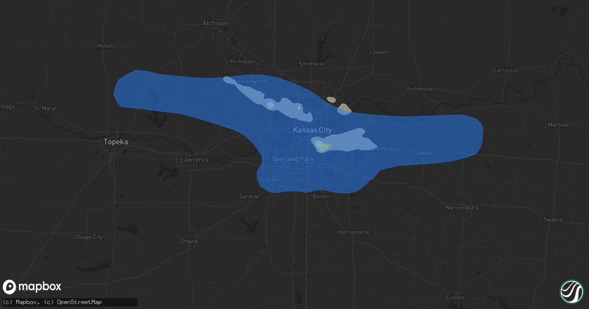 Hail map in Overland Park, KS on July 10, 2019