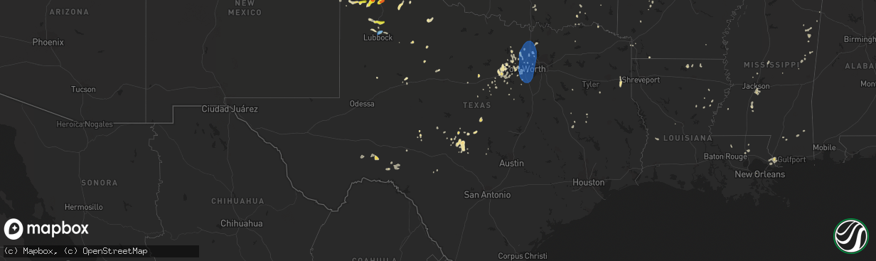 Hail map in Texas on July 10, 2019