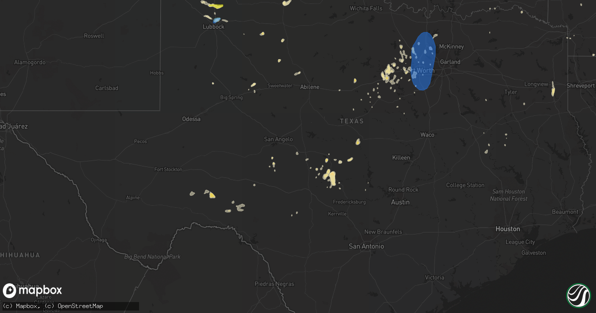 Hail map in Texas on July 10, 2019