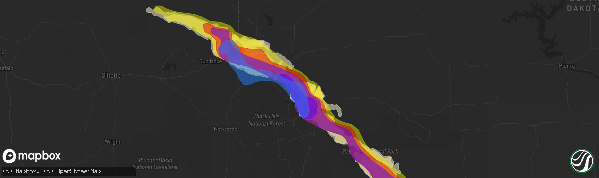 Hail map in Black Hawk, SD on July 10, 2020