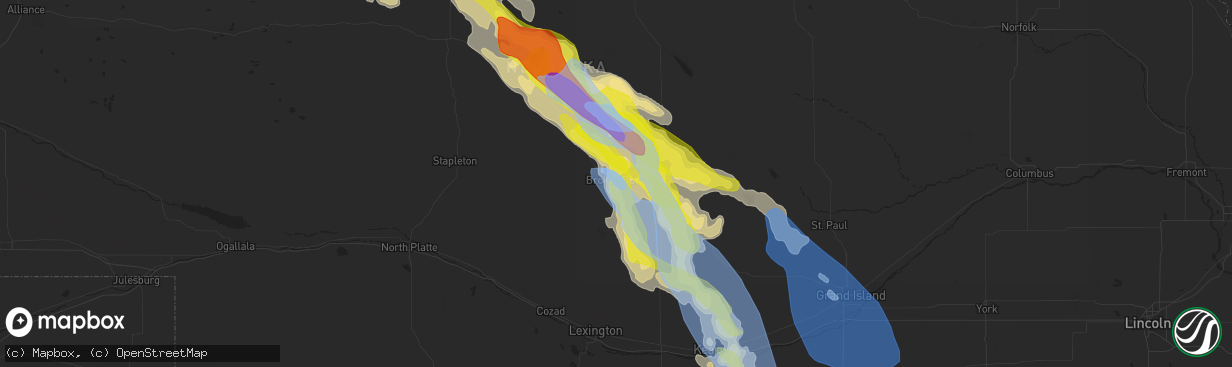 Hail map in Broken Bow, NE on July 10, 2020