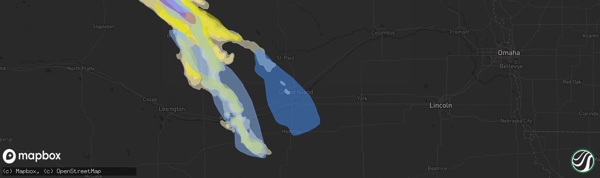 Hail map in Grand Island, NE on July 10, 2020