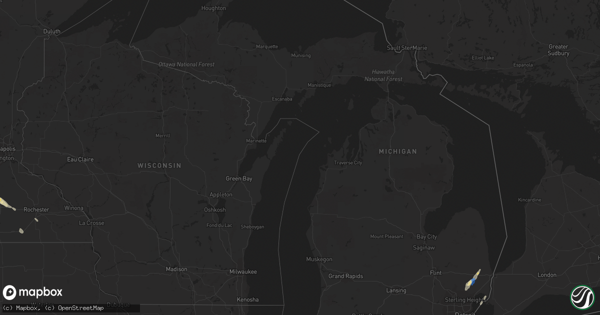 Hail map in Michigan on July 10, 2020
