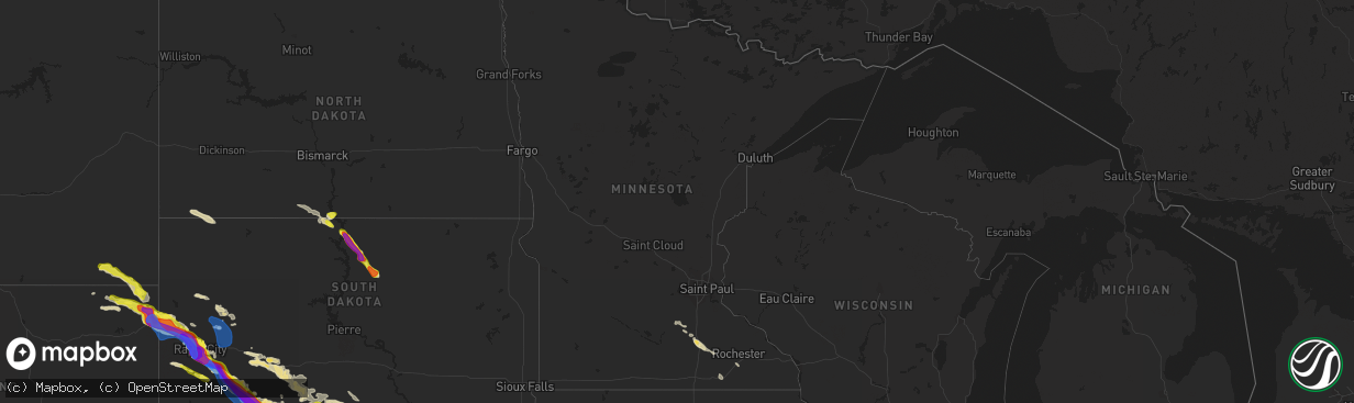 Hail map in Minnesota on July 10, 2020