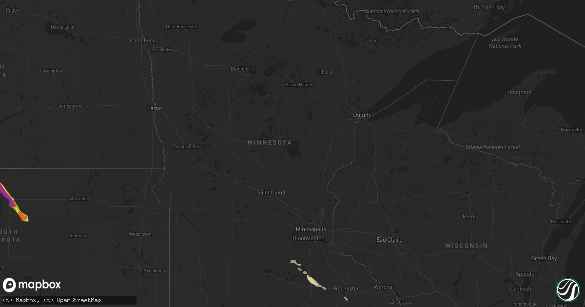 Hail map in Minnesota on July 10, 2020