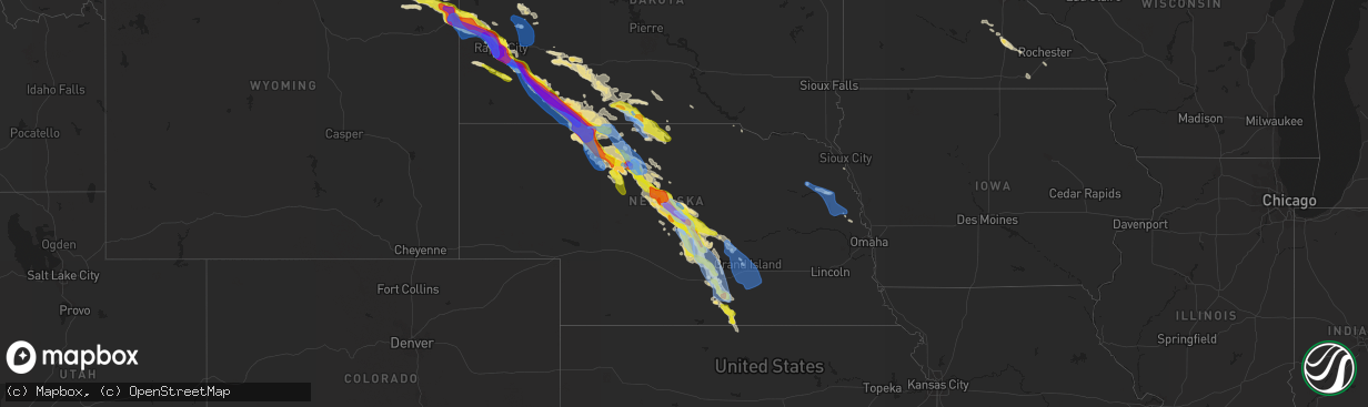 Hail map in Nebraska on July 10, 2020