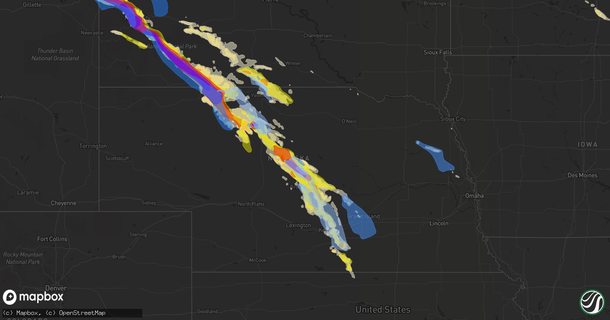 Hail map in Nebraska on July 10, 2020