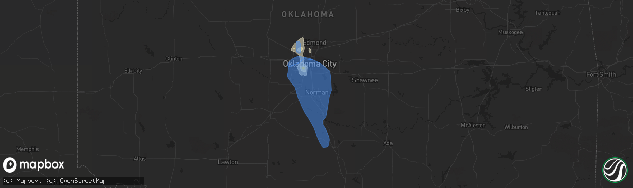 Hail map in Norman, OK on July 10, 2020