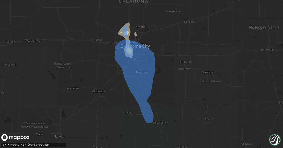 Hail map in Norman, OK on July 10, 2020