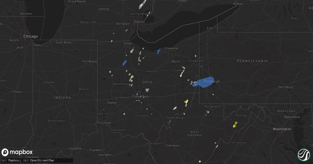 Hail map in Ohio on July 10, 2020