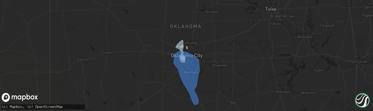 Hail map in Oklahoma City, OK on July 10, 2020