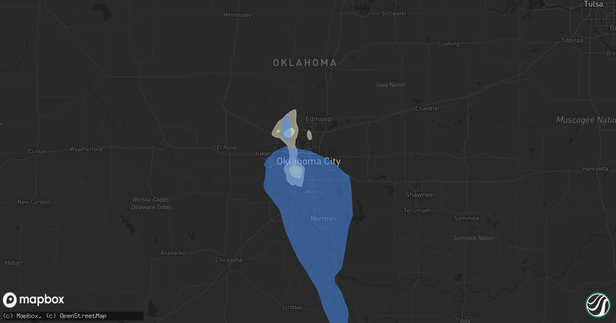 Hail map in Oklahoma City, OK on July 10, 2020
