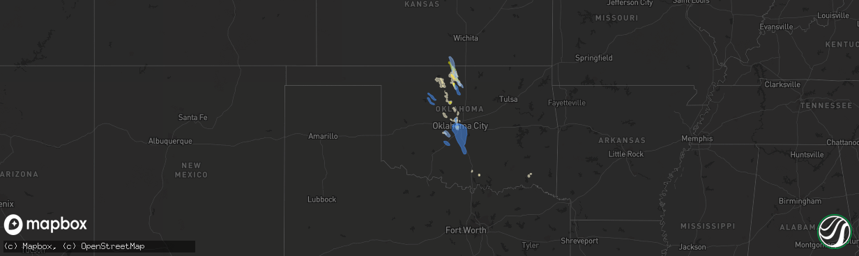 Hail map in Oklahoma on July 10, 2020