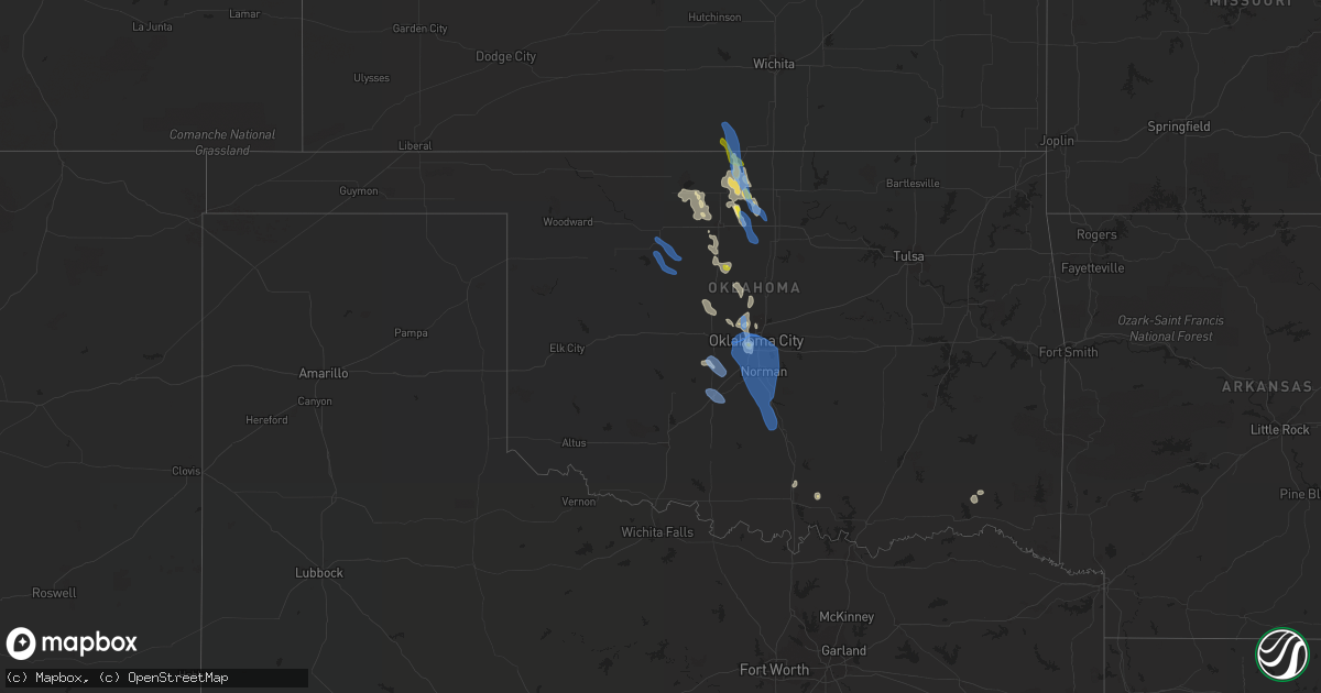 Hail map in Oklahoma on July 10, 2020