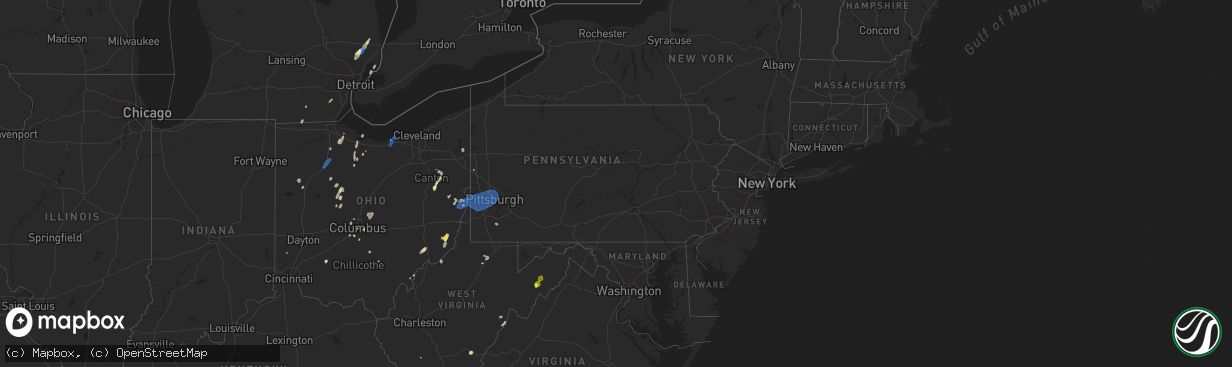 Hail map in Pennsylvania on July 10, 2020