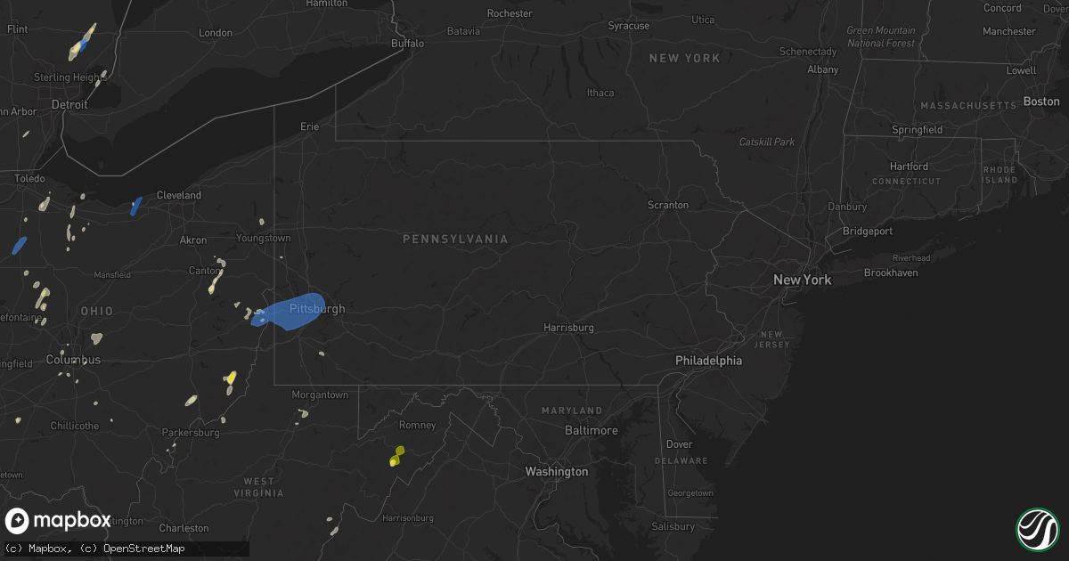 Hail map in Pennsylvania on July 10, 2020