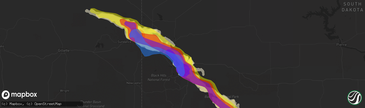 Hail map in Piedmont, SD on July 10, 2020