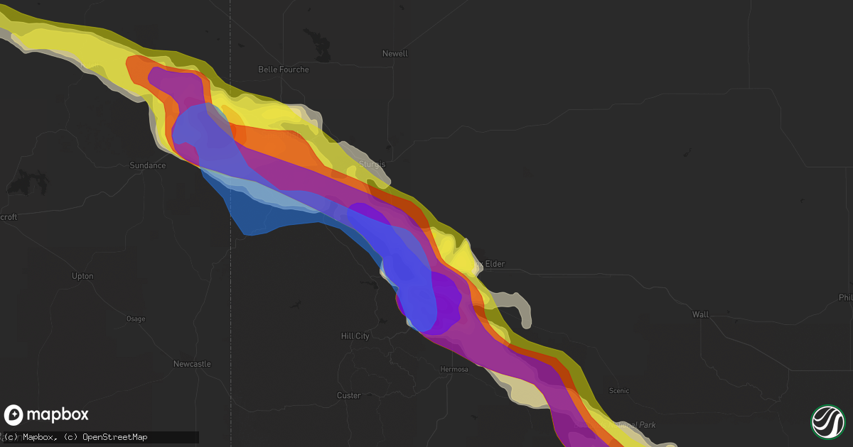 Hail map in Piedmont, SD on July 10, 2020