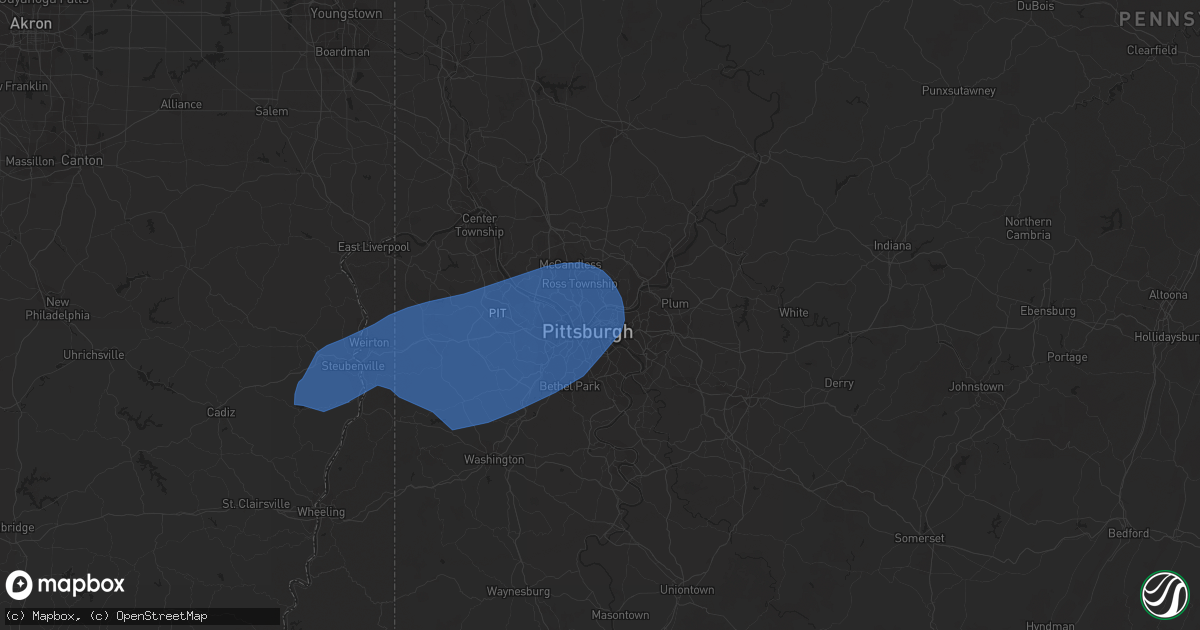 Hail map in Pittsburgh, PA on July 10, 2020