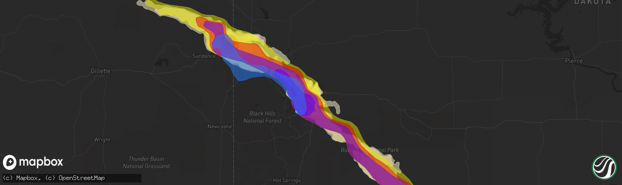 Hail map in Rapid City, SD on July 10, 2020