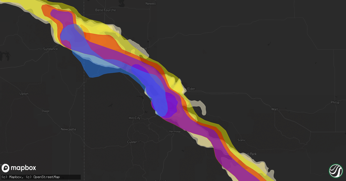 Hail map in Rapid City, SD on July 10, 2020