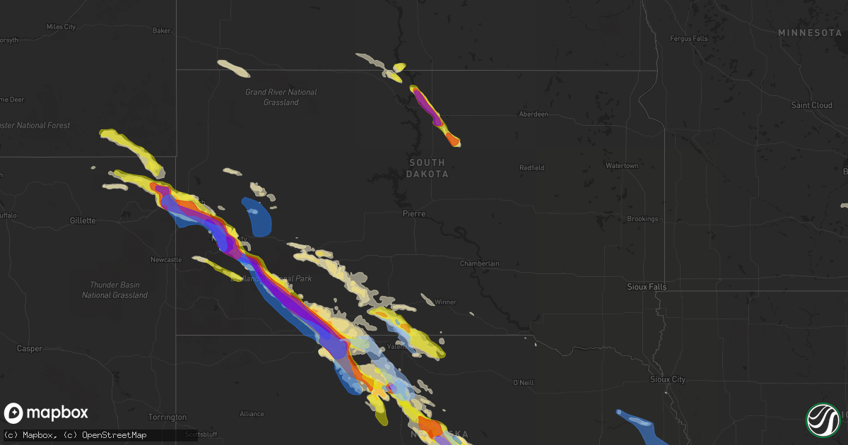 Hail map in South Dakota on July 10, 2020