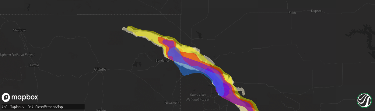 Hail map in Spearfish, SD on July 10, 2020