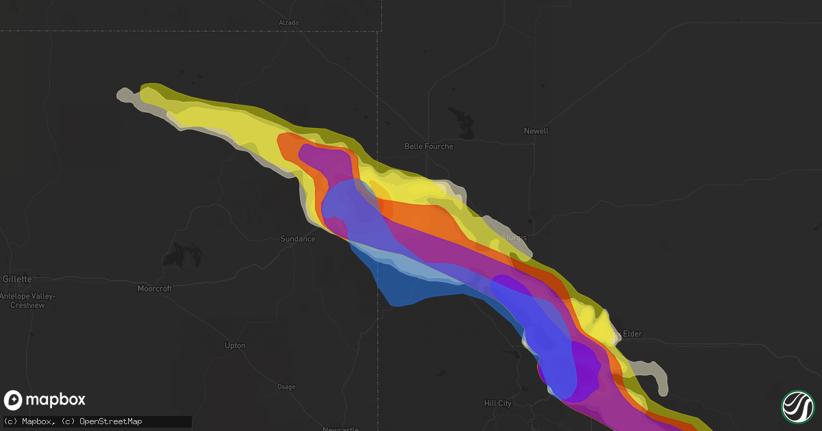 Hail map in Spearfish, SD on July 10, 2020