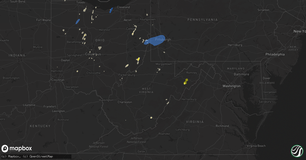 Hail map in West Virginia on July 10, 2020