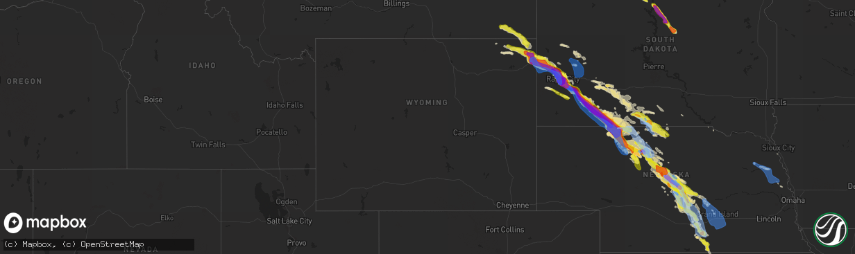 Hail map in Wyoming on July 10, 2020