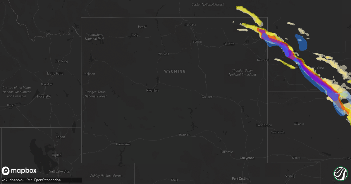 Hail map in Wyoming on July 10, 2020