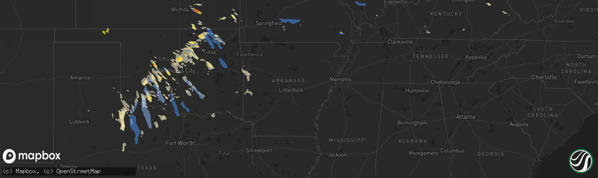 Hail map in Arkansas on July 10, 2021