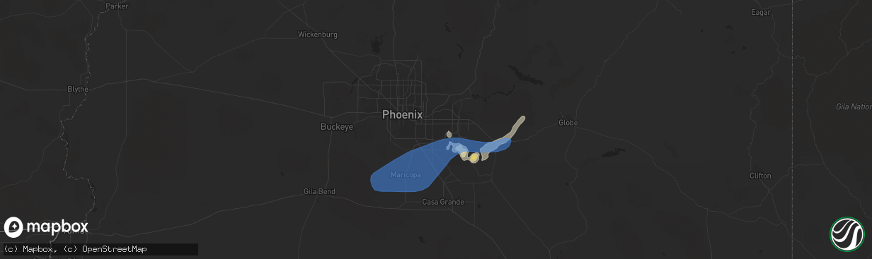 Hail map in Gilbert, AZ on July 10, 2021