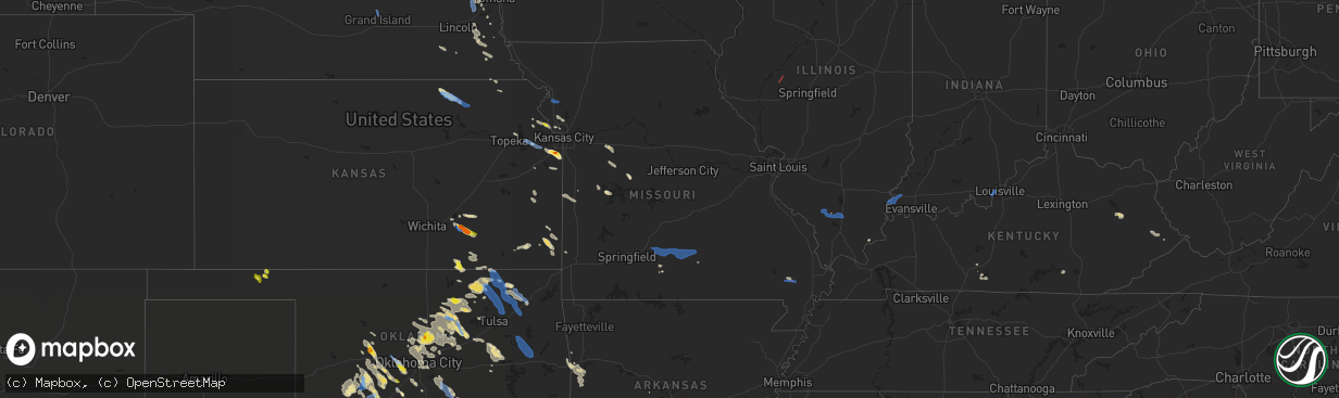 Hail map in Missouri on July 10, 2021