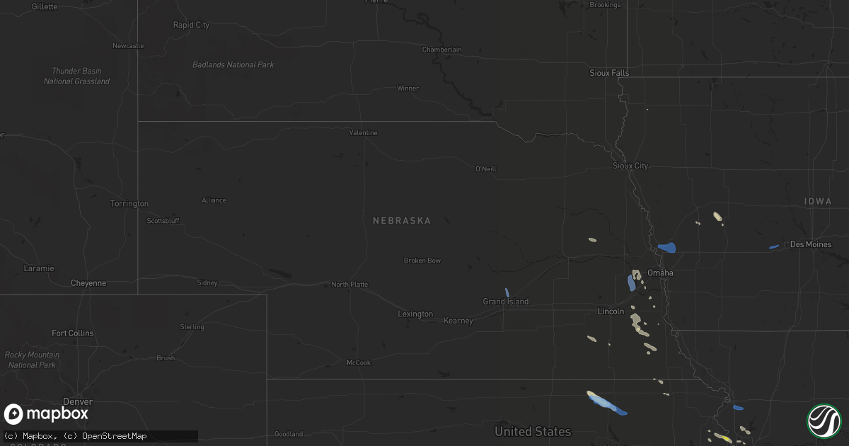 Hail map in Nebraska on July 10, 2021