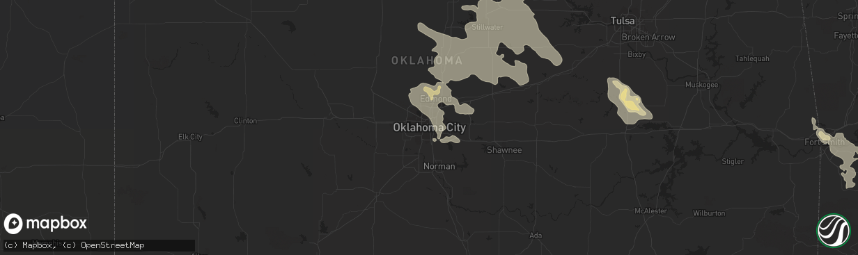 Hail map in Oklahoma City, OK on July 10, 2021