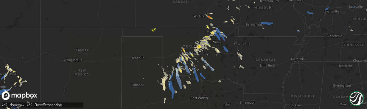 Hail map in Oklahoma on July 10, 2021