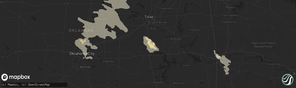 Hail map in Okmulgee, OK on July 10, 2021