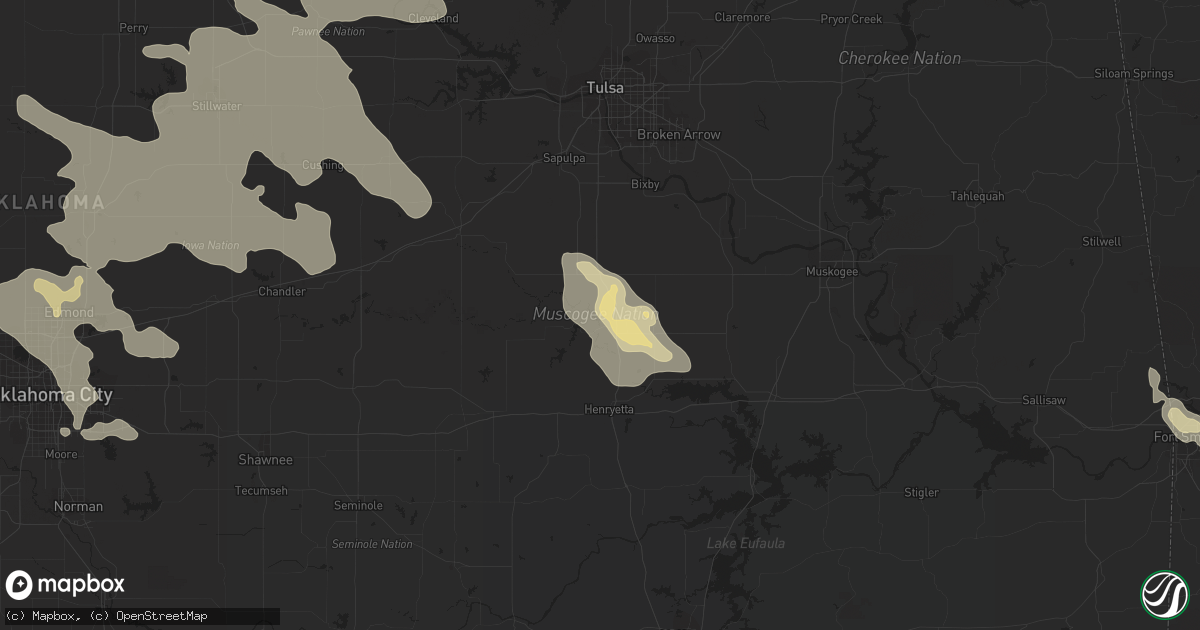 Hail map in Okmulgee, OK on July 10, 2021