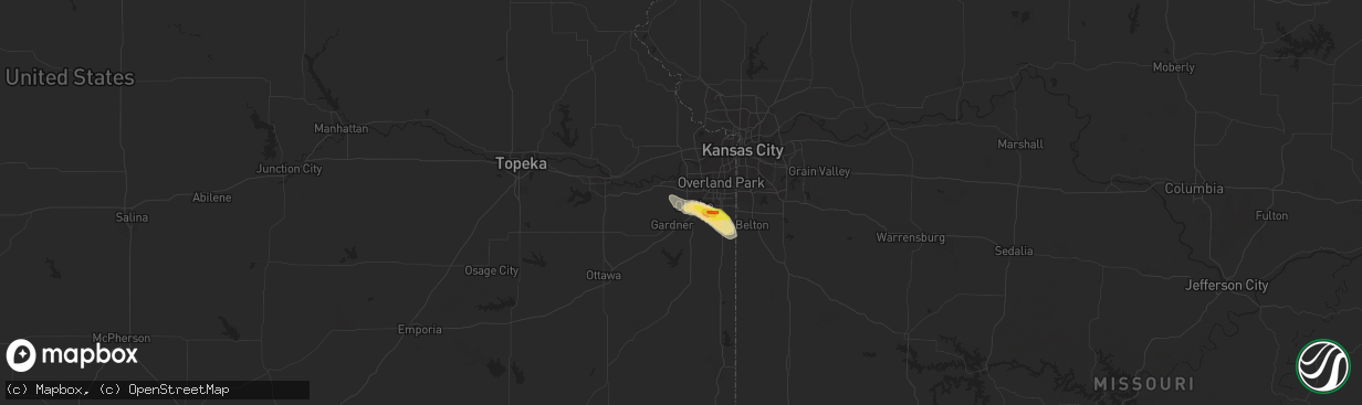 Hail map in Olathe, KS on July 10, 2021