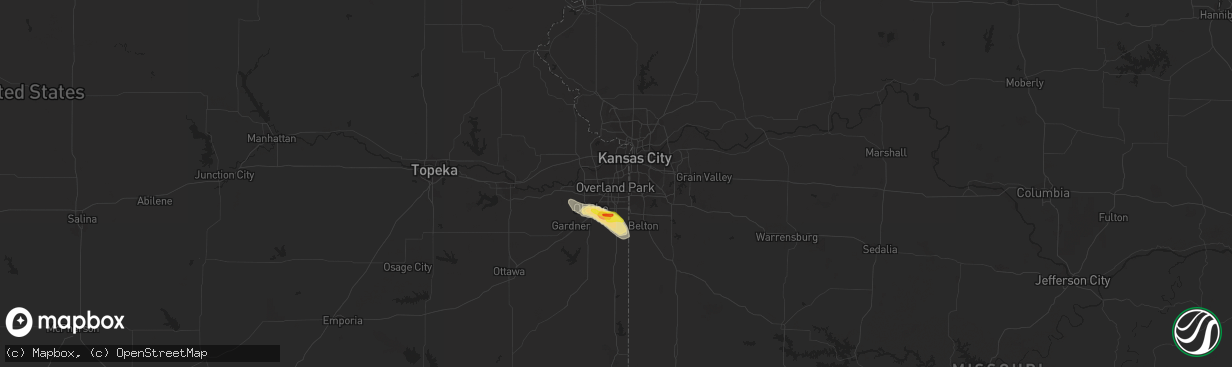 Hail map in Overland Park, KS on July 10, 2021